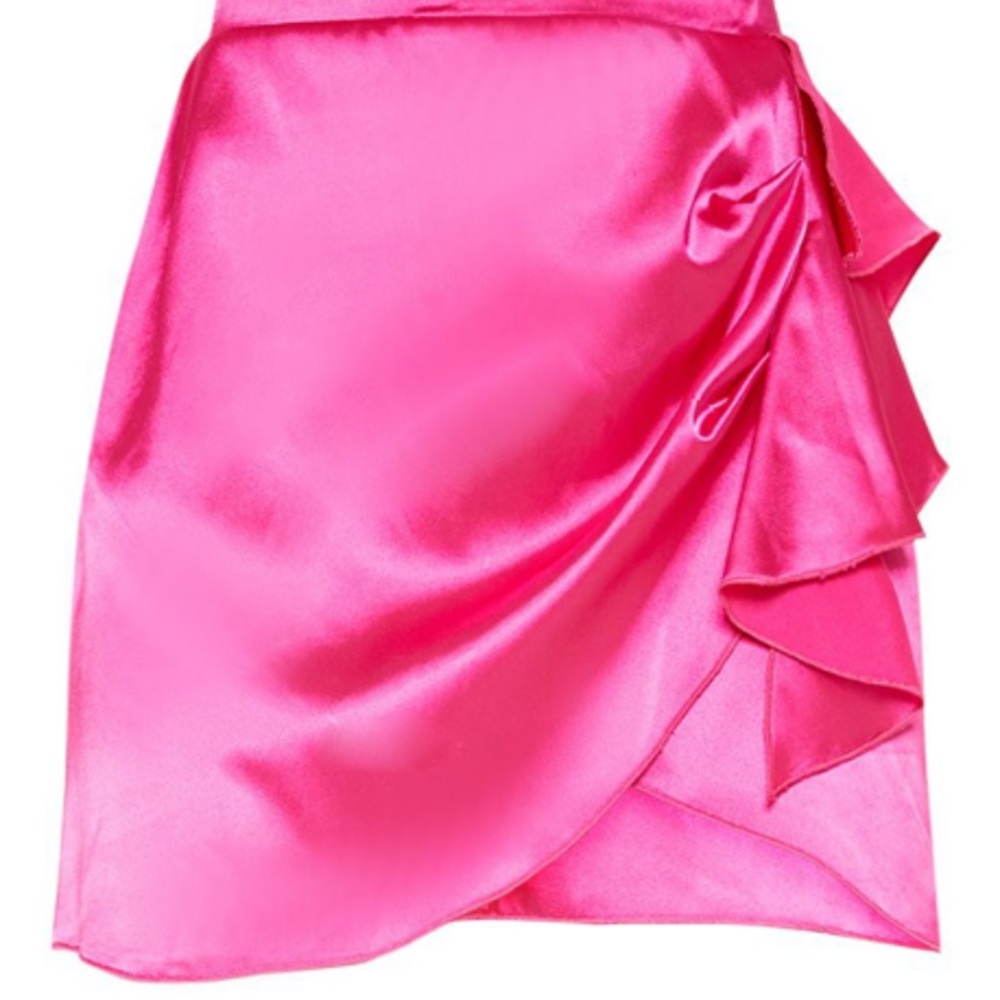 Hot Pink Satin Asymmetric Tie Detail Skirt